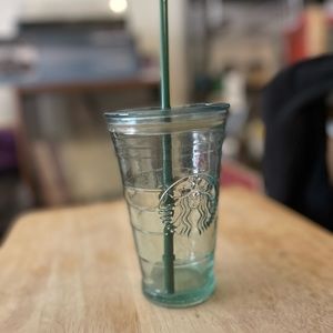 Vintage glass Starbucks Cup with straw